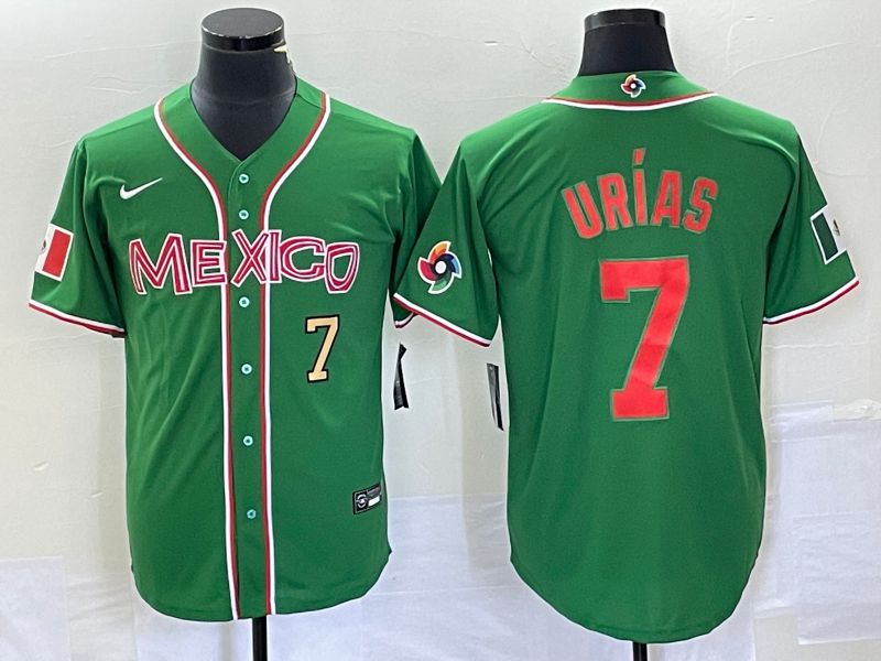 Men 2023 World Cub Mexico #7 Urias Green orange Nike MLB Jersey1->more jerseys->MLB Jersey